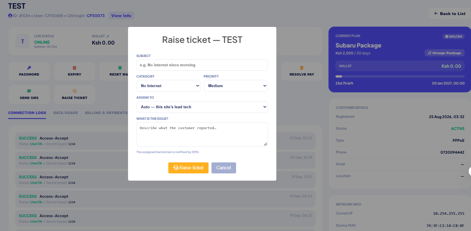 Raise a ticket